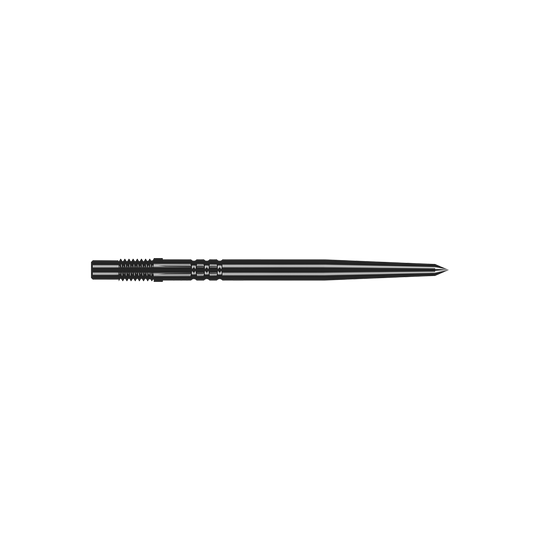 Punte per freccette Shot Turbo Point - Nere Ein Paar schwarze Turbo-Dartspitzen mit glatter Oberfläche ist abgebildet. Die Spitzen sind gerade und fein gearbeitet.