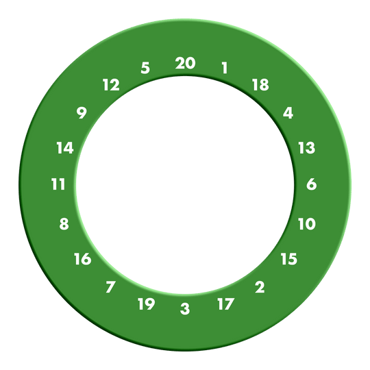 Cornice per bersaglio per freccette con numeri HD - Colori personalizzati Hier ist ein grünes Dartboard-Surround ohne Logo abgebildet. Es rahmt das Dartboard ein und schützt die Wand.