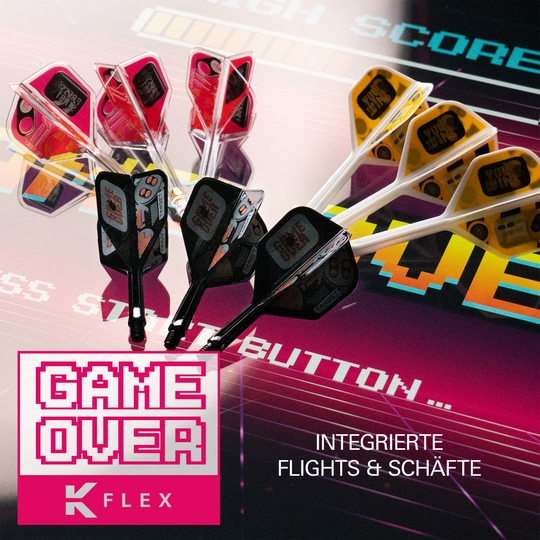 Voli standard Target K-Flex Press Start n. 2 Auf dem Bild sind Target K-Flex Press Start No2 Standard Flights zu sehen. Diese Flights werden beim Dartsport verwendet.
