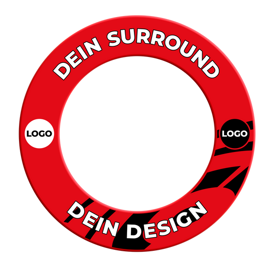 Cornice per bersaglio con il tuo design Das Bild zeigt ein rotes Dartboard-Surround. Es dient als Schutz rund um das Dartboard.