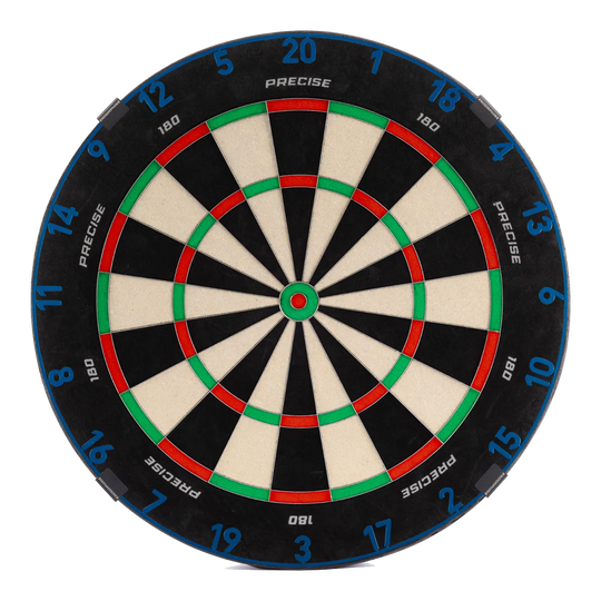 Bersaglio per freccette in acciaio Precise 180 Endorphine con anello numerico - Blu Artico Das ist das Precise 180 Endorphine Steeldartboard mit Nummernring in Arctic Blue. Das Dartboard wird in leuchtendem Blau gezeigt.