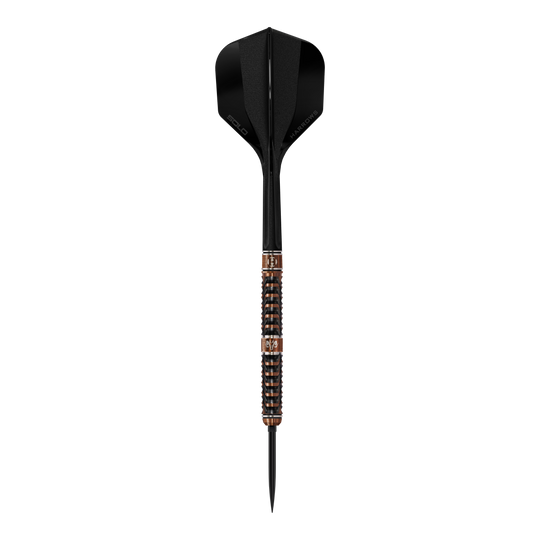 Das Bild zeigt die Harrows Wolfram Trinity Quick Point Steeldarts aus einer anderen Perspektive. Diese Darts sind bekannt für ihre hohe Qualität.