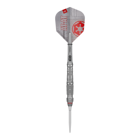 Hier sehen Sie die Target Star Wars AT-AT Swiss Point Steeldarts. Die Abbildung stellt das Design und die Form der Dartpfeile dar.