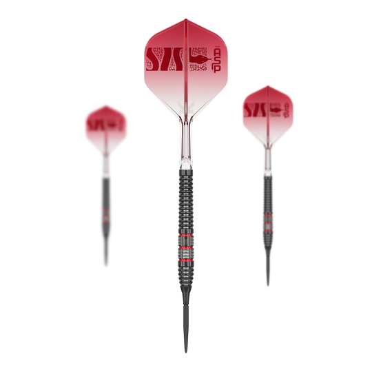 Freccette in acciaio Target Nathan Aspinall 95K Swiss Point Das Bild zeigt ein Set der Target Nathan Aspinall 95K Swiss Point Steeldarts. Die gesamte Produktzusammenstellung ist sichtbar.