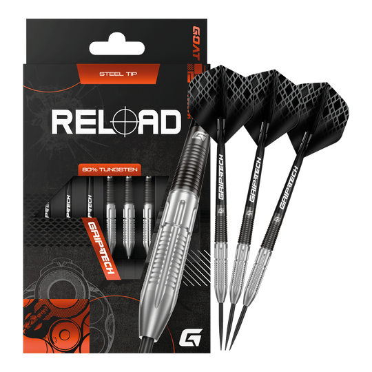 Ricarica freccette in acciaio GOAT Auf dieser Aufnahme sind die GOAT Reload Steeldarts abgebildet. Es handelt sich um hochwertige Steeldarts für das Dartspiel.