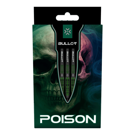 Bullet Poison dardi in acciaio Das Bild zeigt die Bullet Poison Steeldarts. Diese Steeldarts sind für präzises Dartspiel entwickelt.