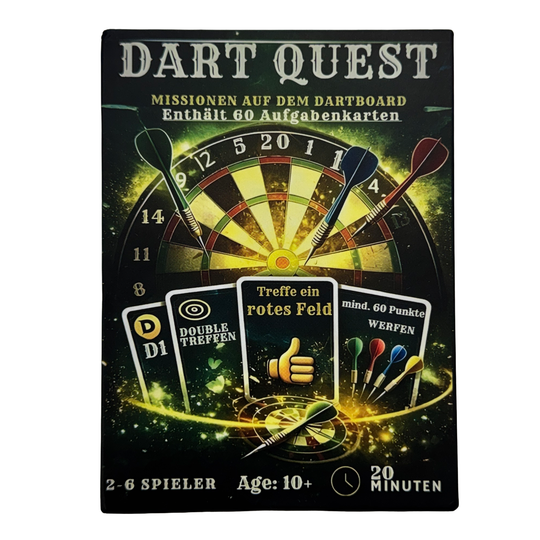 Gioco di carte Dart Quest Dieses Bild zeigt das Dart Quest Kartenspiel. Das Produkt ist für unterhaltsame Spielabende geeignet.