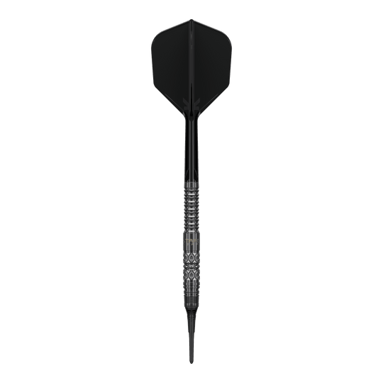 Freccette morbide Target Black Marque Creed - 21,5 g Abbildung der Target Black Marque Creed Softdarts mit einem Gewicht von 21,5g. Die Besonderheiten der Darts sind gut erkennbar.