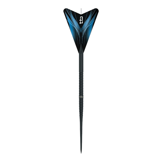 Caliburn TTD Complete Titanium T1 Black Steeldarts - 5 g Auf dem Bild befindet sich das Produkt Caliburn TTD Complete Titanium T1 Black Steeldarts - 5g. Das Dart-Set ist in Schwarz gehalten.