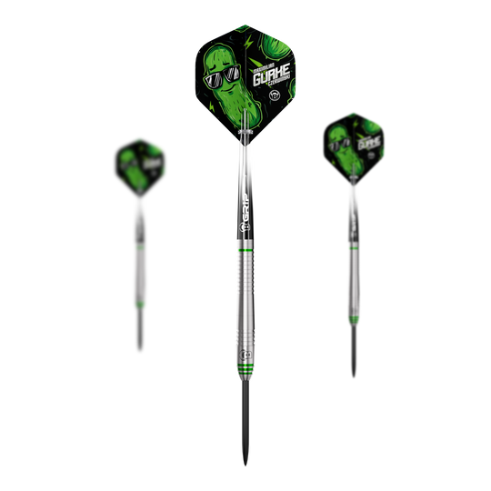 Bulls Max Czerwinski Cucumber Steeldarts - 23 g Bulls Max Czerwinski Gurke Steeldarts mit 23 Gramm Gewicht als Set. Auf dem Bild ist das gesamte Set zu sehen.