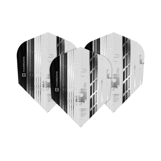 Harrows Sporty No6 Flights in Schwarz. Die schwarze Dart-Flugform wird deutlich gezeigt.