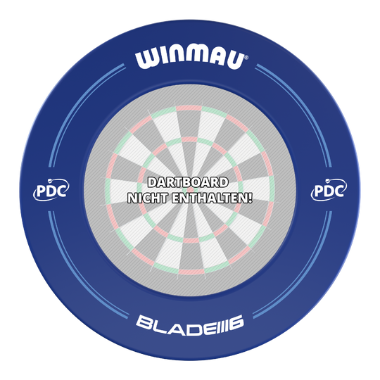 Winmau PDC Dartboard Surround - Blu Das Bild zeigt einen blauen Winmau PDC Dartboard Surround. In der Mitte steht der Hinweis "Dartboard nicht enthalten!".