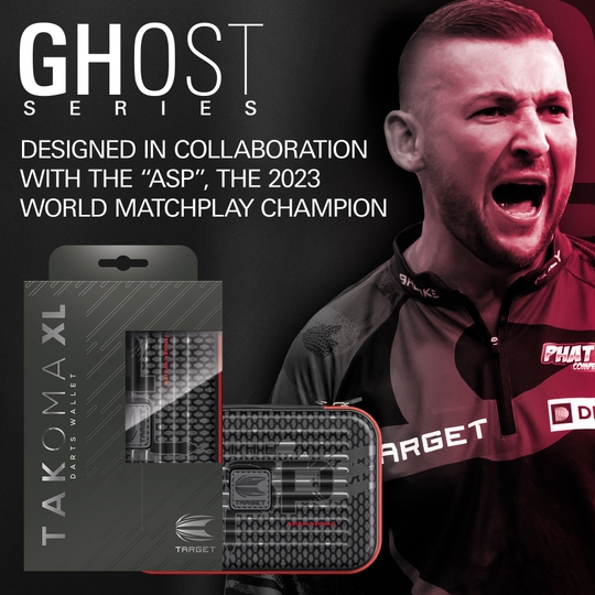 Takoma XL Ghost Series Nathan Aspinall Dartcase, fotografiert auf weißem Hintergrund. Das Produkt ist Teil der Ghost Series und richtet sich an Dartspieler.