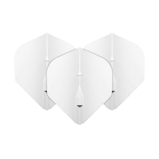 Voli standard L-Style Champagne L1EZ Auf dem Bild sind drei weiße Dart-Flights des Modells "L-Style Champagne L1EZ Standard Flights" zu sehen. Sie sind in einer überlappenden Anordnung dargestellt.
