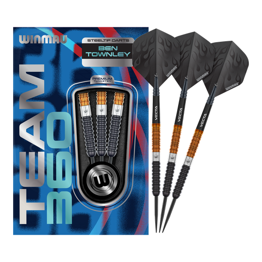 Freccette in acciaio Winmau Team 360 Ben Townley - 23 g Das Produkt Winmau Team 360 Ben Townley Steeldarts - 23g ist hier komplett dargestellt. Diese Steeldarts sind langlebig und vielseitig einsetzbar.