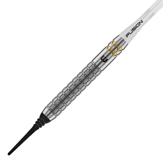 Winmau Gian Van Veen W-MAX Softdarts - 18g sind auf dem Bild abgebildet. Die Darts sind in einer Seitenansicht zu sehen.