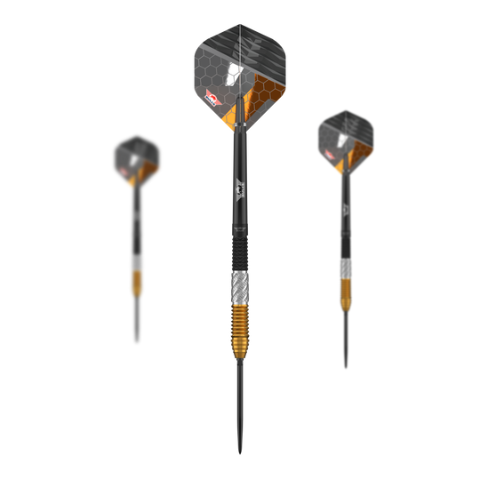 Bulls NL Dirk Van Duijvenbode 95% Convertibile Punti Steeldarts Dieses Set zeigt die Bulls NL Dirk Van Duijvenbode 95% Convertible Points Steeldarts. Die Darts zeichnen sich durch ihre wandelbaren Spitzen und das elegante Design aus.