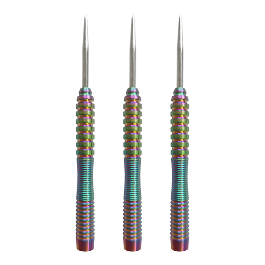 Freccette McDart Rainbow 3 con fusto in acciaio - 22 g Hier ist das Produkt McDart Rainbow 3 Steeldart-Barrels - 22g abgebildet. Das Set enthält Steeldart-Barrels im bunten Look.