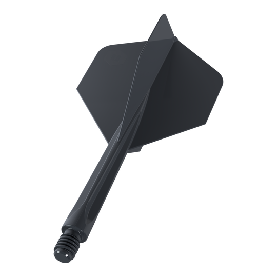 Unicorn Forge All In One Plus No2 Standard Flights Nero - Medio Das Bild zeigt einen schwarzen Dartflug mit integriertem Schaft in mittlerer Größe. Es handelt sich um das Modell "Unicorn Forge All In One Plus No2 Standard Flights Schwarz - Medium".