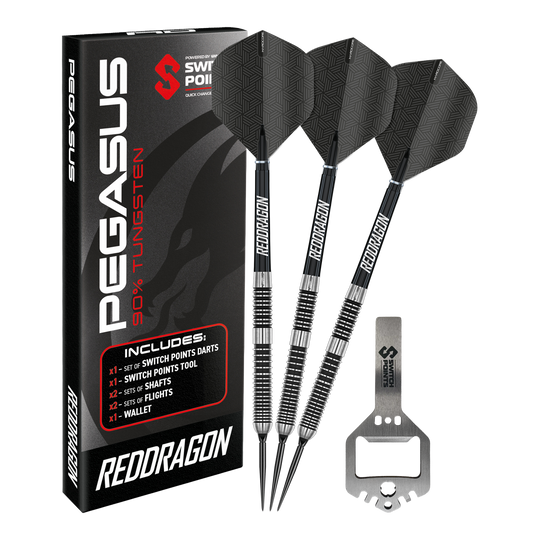 Dardi in acciaio Red Dragon Pegasus Switch Point Abgebildet sind Red Dragon Pegasus Switch Point Steeldarts. Diese Darts sind robust und für verschiedene Spielniveaus geeignet.