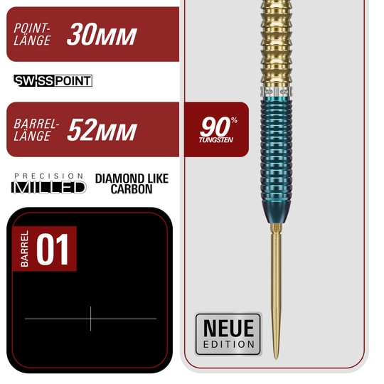 Freccette in acciaio Target Japan Prime Series Zenith GEN 2.5 Swiss Point Gezeigt werden die Target Japan Prime Series Zenith GEN 2.5 Swiss Point Steeldarts. Sie bieten Präzision und ein elegantes Design.