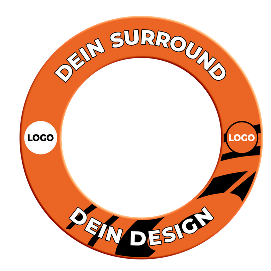 Cornice per bersaglio con il tuo design Das Bild zeigt ein Dartboard Surround in Neonorange. Es trägt den Dateinamen 'MSF-NeonOrange_Dartboard_Surround_Wunschdruck_NeonOrange_2'.