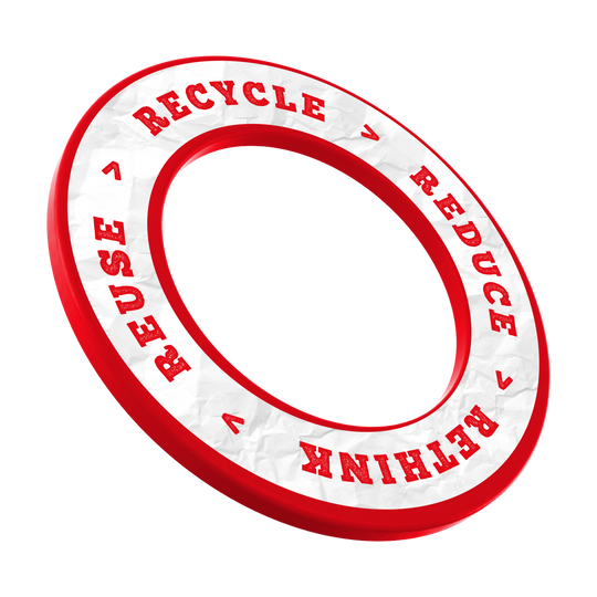 Dieses Bild zeigt das Produkt mit dem Dateinamen DBS-RRRR2_Surround_Recyle_Reuse_Reduce_Rethink_Rot_3. Es handelt sich vermutlich um ein Objekt in roter Farbe mit Umweltschutz-Symbolik.
