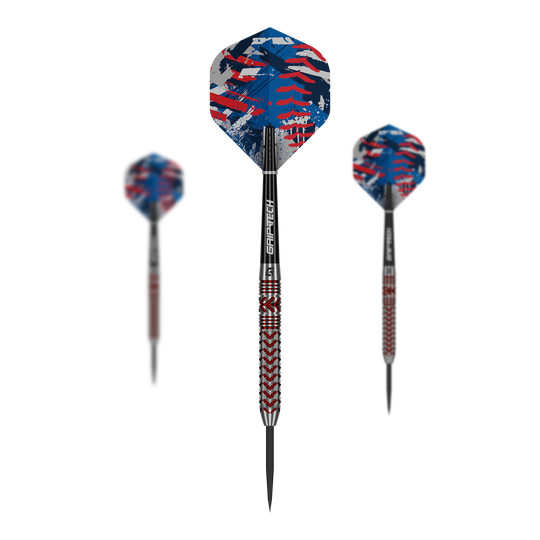 Freccette curve in acciaio GOAT Das Bild zeigt die GOAT Curveball Steeldarts. Drei Steeldarts sind nebeneinander dargestellt.