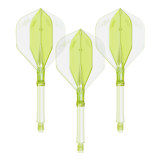 Das Foto zeigt ein Set Dart Flights in Neon-Gelb, große Größe. Die Flights sind für das L-Style L-System geeignet.