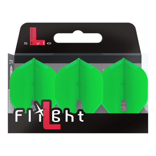 L-Style Champagne L1PRO Flights Zwei Dart-Flights mit gut sichtbarer Nahtlinie sind nebeneinander präsentiert. Das Bild zeigt die Präzision der Verarbeitung.