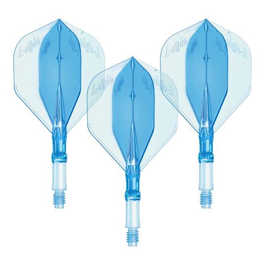Alette L-Style L-Sytem - Blu trasparente Dieses Bild zeigt ein Set von L-Style L-System Flights in klarer blauer Farbe, Größe Small. Es ist ein Zubehörteil für Dartpfeile.