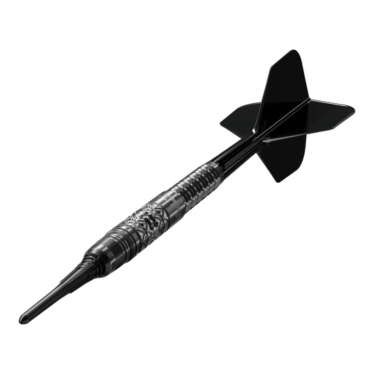 Das Bild zeigt die Target Black Marque Creed Softdarts mit einem Gewicht von 21,5g. Diese Softdarts sind stilvoll und ideal für Dartspieler.