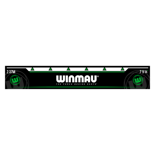 Linea di lancio Winmau Verde Das Bild zeigt die grüne Abwurflinie „Winmau Abwurflinie Grün“ für Dartspieler. In der Mitte steht groß das Winmau-Logo mit dem Schriftzug "The force behind darts".