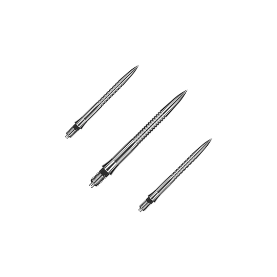 Punte per freccette Caliburn EZ-EVO - Scanalate - Argento Dargestellt ist ein Set von gerillten, silbernen Dartspitzen mit einer Länge von 28 mm. Das Set eignet sich besonders für Dartspieler, die Wert auf Präzision legen.