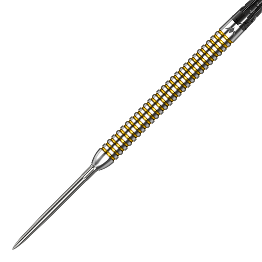 Gezeigt wird das Modell Mission Mike De Decker V2 R2.5 Steeldarts. Die Steeldarts sind aus hochwertigen Materialien gefertigt.