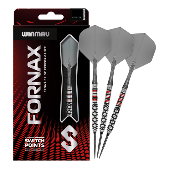 Winmau Fornax Parallel Switch Point Steeldarts Zu sehen sind Winmau Fornax Parallel Switch Point Steeldarts in kompletter Ansicht. Diese Darts zeichnen sich durch ihre spezielle Bauweise aus.
