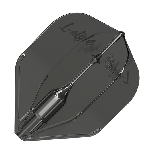Alette L-Style Fantom L3EZ nere trasparenti Dies ist ein L-Style Fantom L3EZ Flight in klar-schwarzer Farbe. Das Flight hat eine glatte, transparente Oberfläche mit dem Logo "L-Style" darauf.