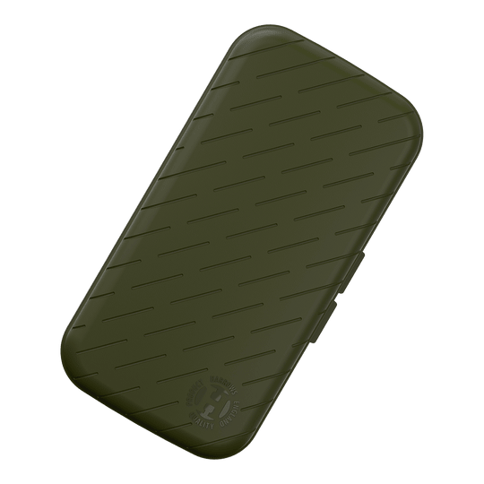 Custodia per freccette Harrows Slimcase Eine Darttasche mit unifarbener Textur wird auf weißem Hintergrund präsentiert. Die Tasche hat eine längliche Form.