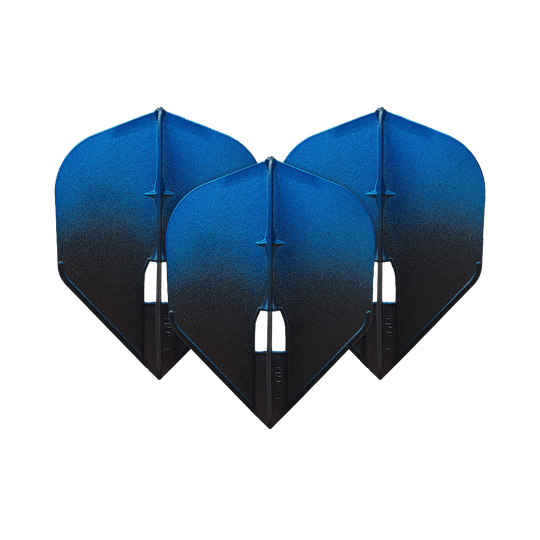 Alette L-Style Two Tone L3PRO Auf dem Bild sind drei blaue Dartflights zu sehen. Sie haben ein zweifarbiges Design mit einem Verlauf von Blau zu Schwarz.