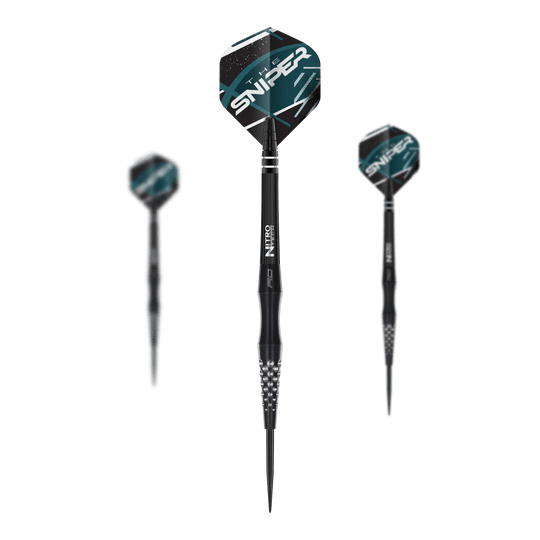 Dies ist das Produkt Red Dragon Connor Scutt The Sniper Steeldarts - 22g. Das Bild zeigt einen Satz Steeldarts mit diesem Markennamen.